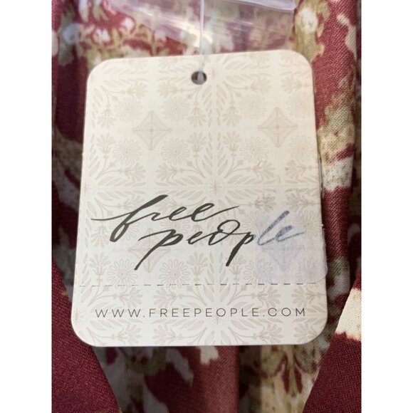 Free People S Boho Floral Tie Front Blouse Top Small NWT Burgundy Long Sleeve - Picture 6 of 13